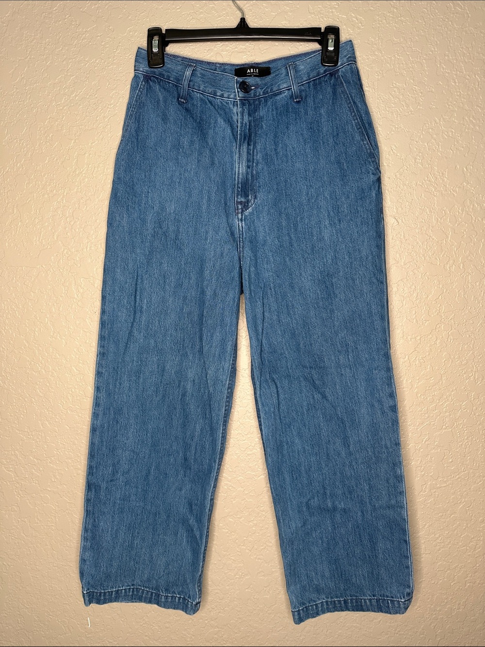 ABLE Rachel Wide Leg Trouser Jeans - Blue Medium Wash Cropped